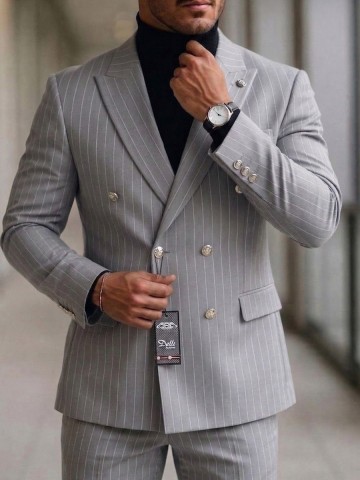 Açık Gri Beyaz Çizgili Takım