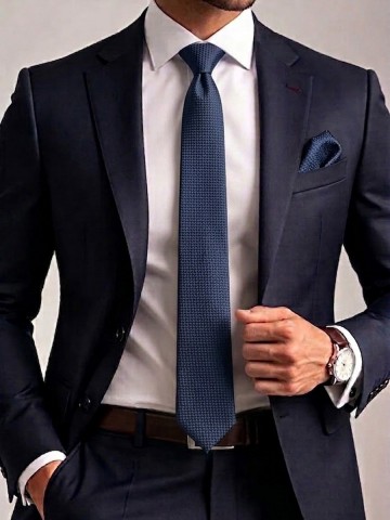 Lacivert Kravat - Mendil Takımı