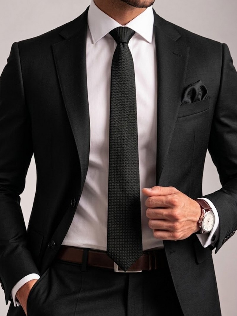 Siyah Kravat - Mendil Takımı