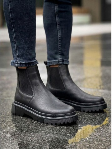OLD-102 Siyah Mat Cilt Kışlık Bot