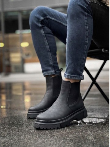 OLD-102 Siyah Mat Cilt Kışlık Bot