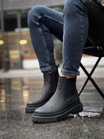 OLD-102 Siyah Mat Cilt Kışlık Bot