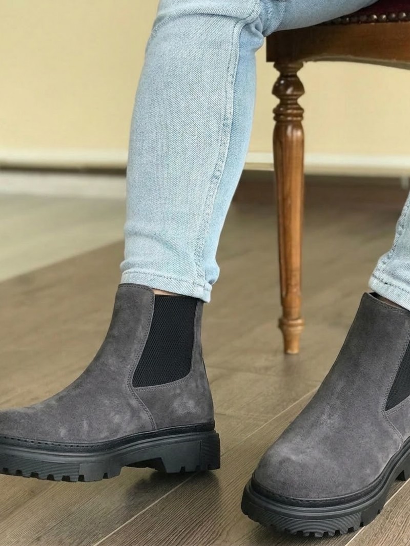 OLD-113 Gri Süet Kışlık Bot