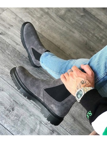 OLD-113 Gri Süet Kışlık Bot