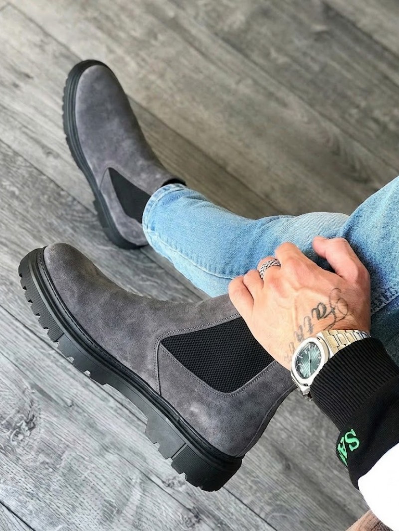 OLD-113 Gri Süet Kışlık Bot