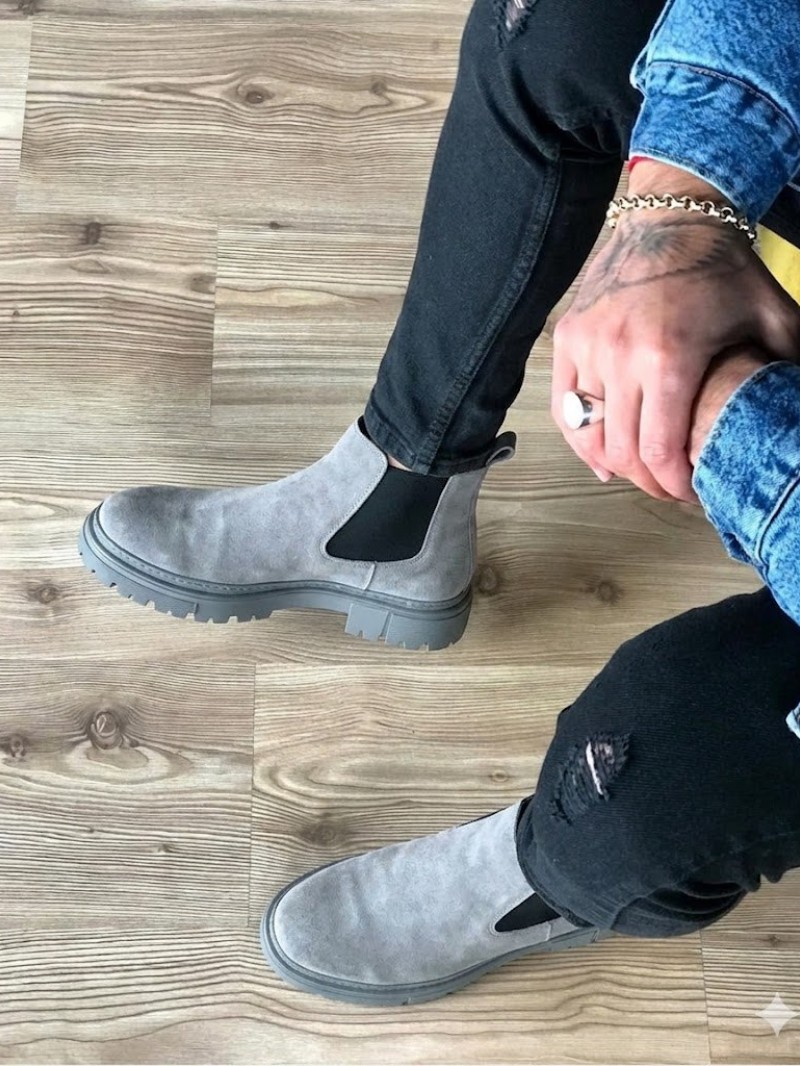 OLD-113 Gri Süet Kışlık Bot