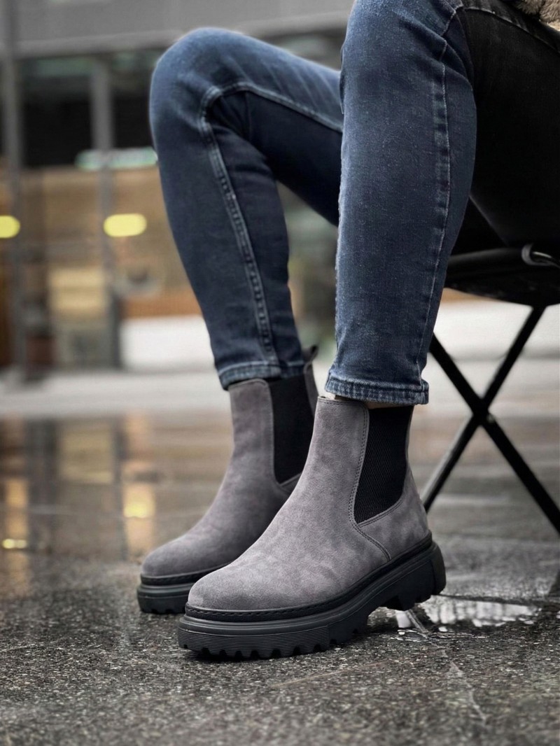 OLD-113 Gri Süet Kışlık Bot