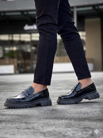 OLD-1401 Yüksek Taban Siyah Rugan Cilt Detaylı