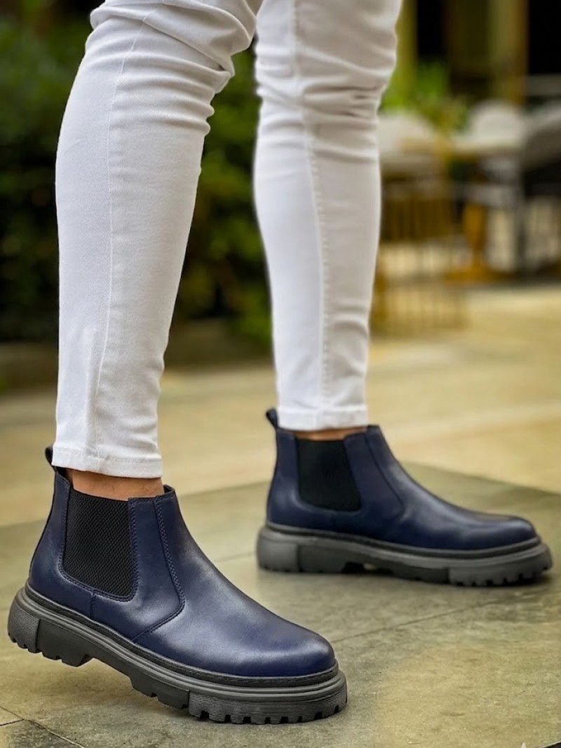 OLD-213 Lacivert Düz Deri EvA Taban