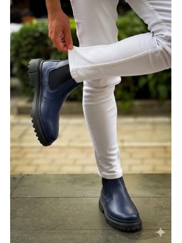 OLD-213 Lacivert Düz Deri EvA Taban