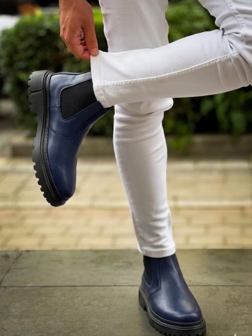 OLD-213 Lacivert Düz Deri EvA Taban