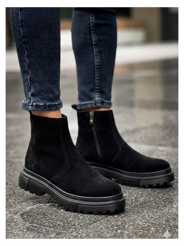 OLD-220  Siyah Süet Yandan Fermuarlı