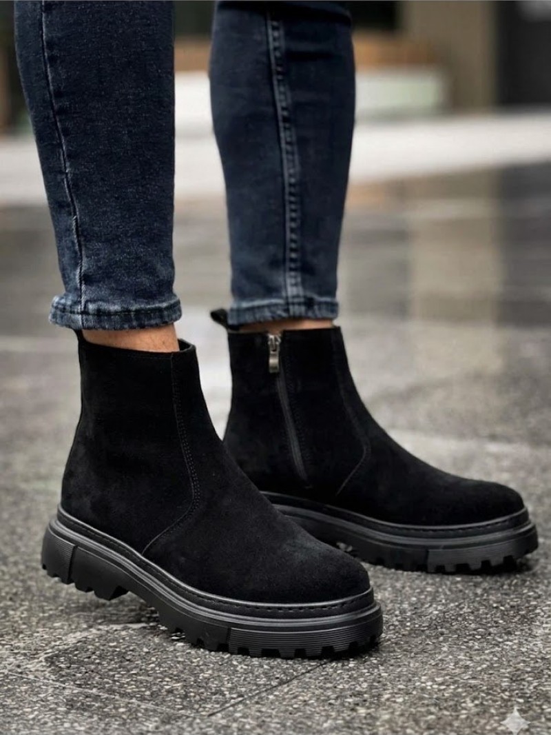 OLD-220  Siyah Süet Yandan Fermuarlı