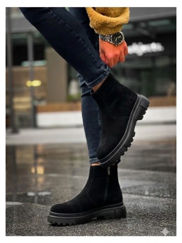 OLD-220  Siyah Süet Yandan Fermuarlı