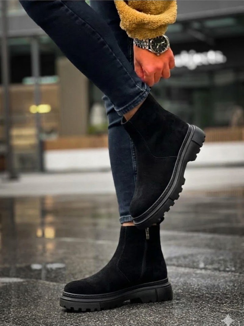 OLD-220  Siyah Süet Yandan Fermuarlı