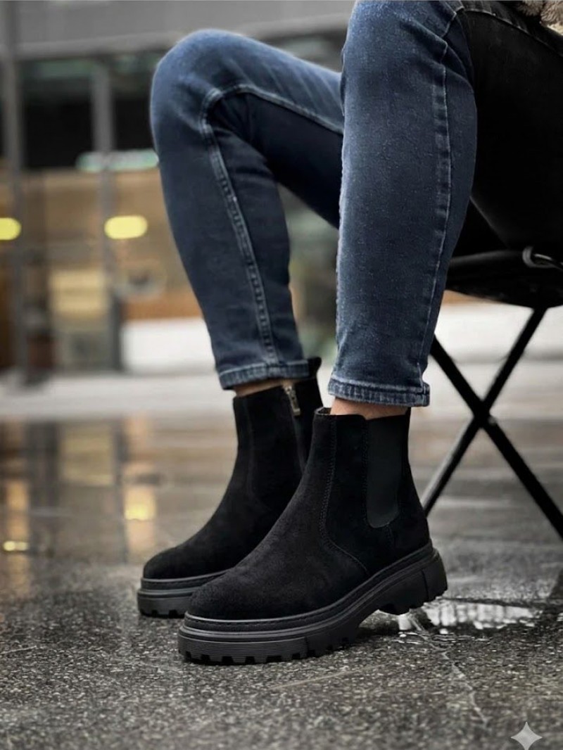 OLD-220  Siyah Süet Yandan Fermuarlı