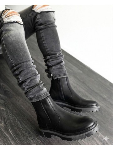 OLD-221 Siyah Deri Yandan Fermuarlı