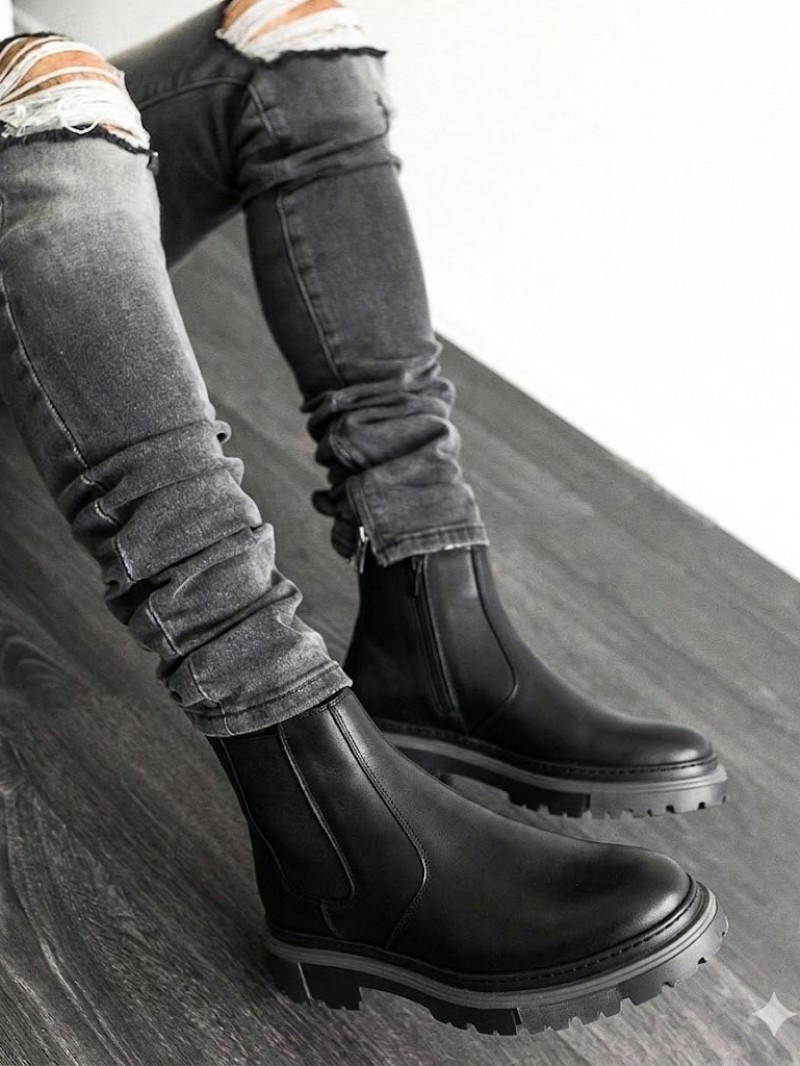 OLD-221 Siyah Deri Yandan Fermuarlı