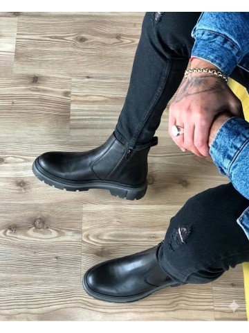 OLD-221 Siyah Deri Yandan Fermuarlı