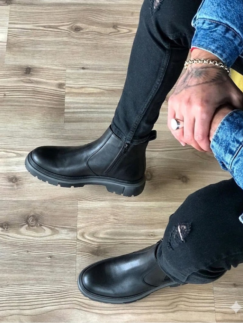 OLD-221 Siyah Deri Yandan Fermuarlı