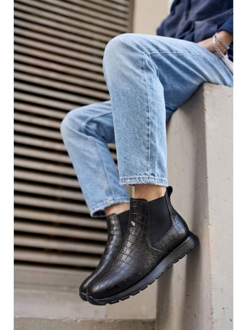 OLD-224 Damalı Siyah Deri Spor Siyah Taban