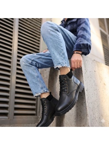 OLD-241 Siyah Deri Taban Bağcıklı