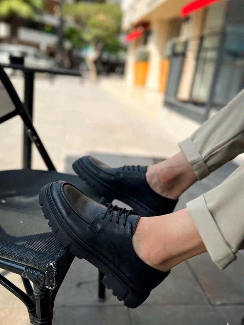 OLD-5051 Siyah Deri Bağcıklı