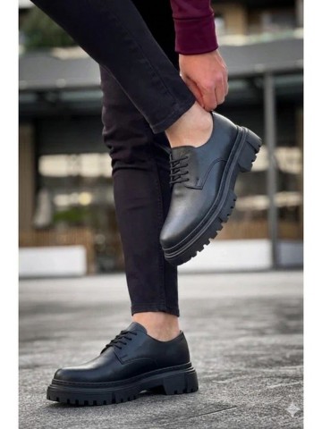 OLD-5061 Siyah Deri Bağcıklı