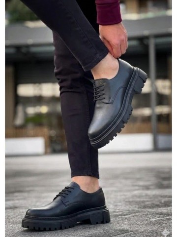 OLD-5061 Siyah Deri Bağcıklı