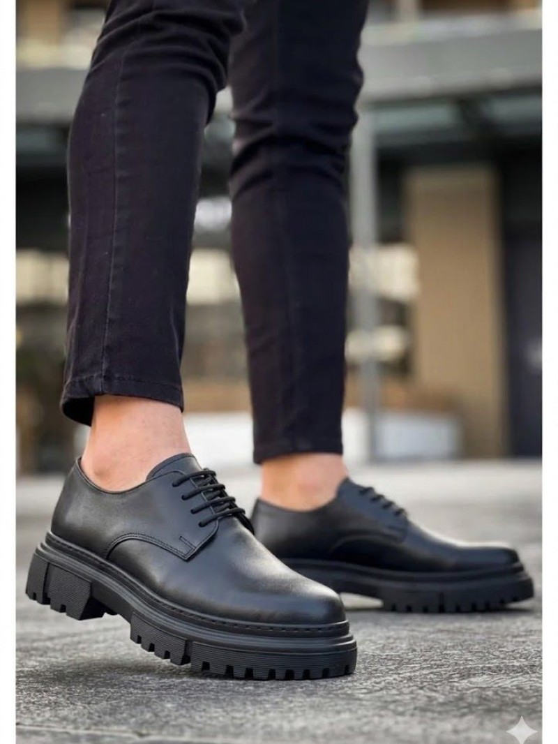 OLD-5061 Siyah Deri Bağcıklı