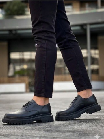 OLD-5061 Siyah Deri Bağcıklı