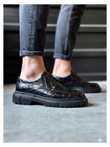 OLD-5062 Siyah Deri Bağcıklı