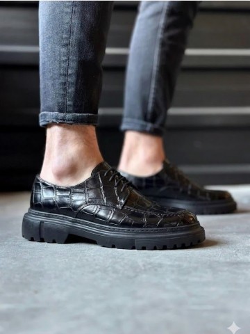 OLD-5062 Siyah Deri Bağcıklı