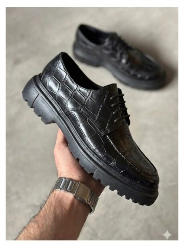 OLD-5062 Siyah Deri Bağcıklı