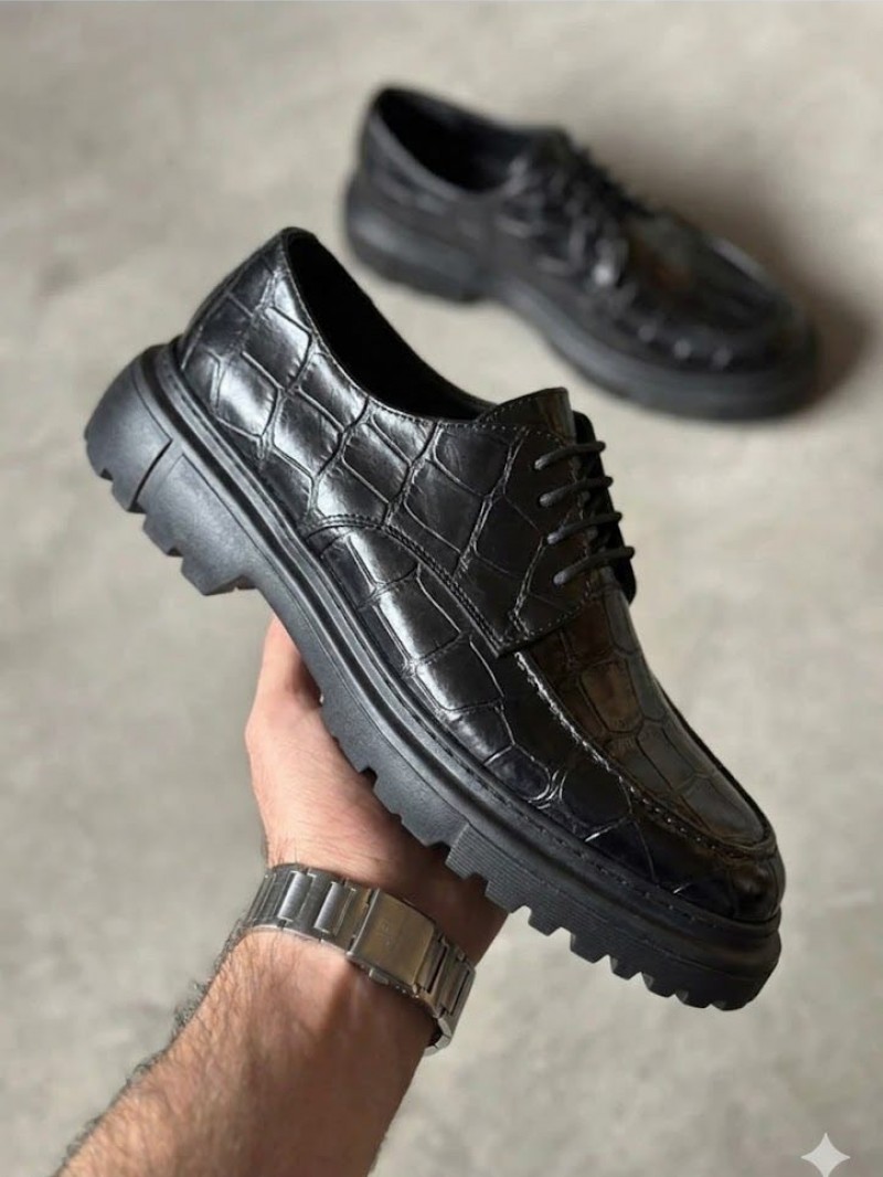 OLD-5062 Siyah Deri Bağcıklı