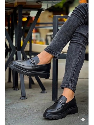 OLD-5070 Siyah Deri Tokalı Eva taban