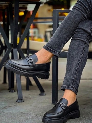 OLD-5070 Siyah Deri Tokalı Eva taban