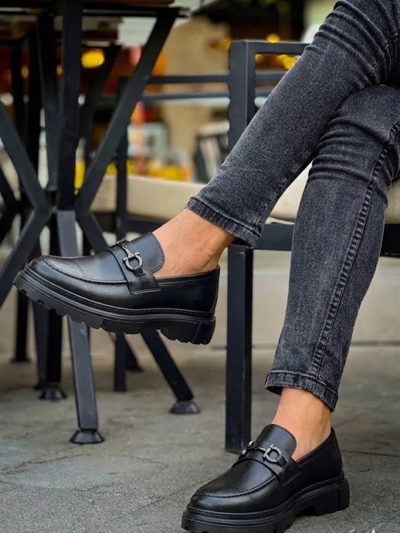 OLD-5070 Siyah Deri Tokalı Eva taban