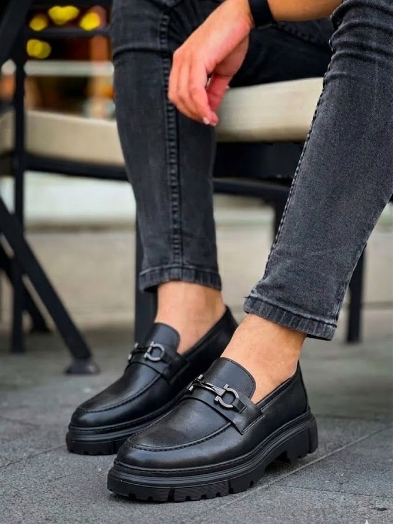 OLD-5070 Siyah Deri Tokalı Eva taban