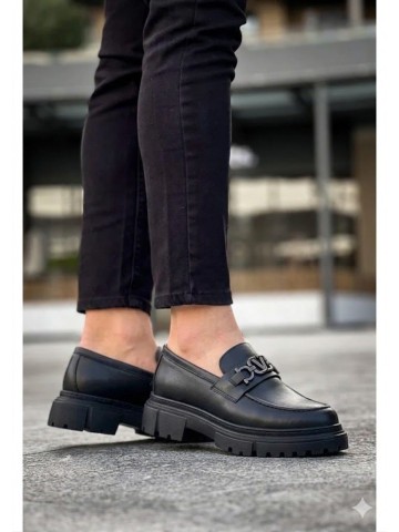 OLD-5071 Siyah Deri Valantino Eva taban