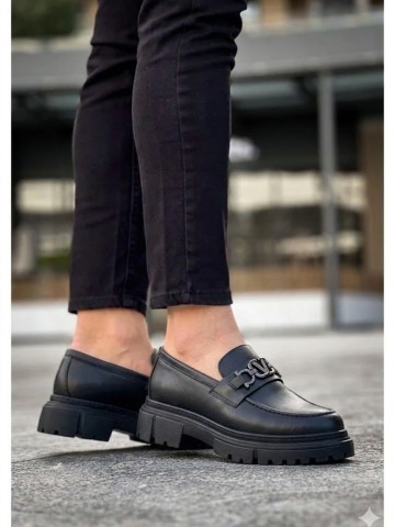 OLD-5071 Siyah Deri Valantino Eva taban