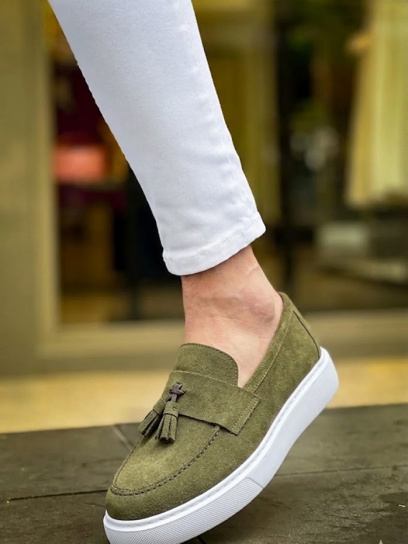 OLD-5104 Süet Haki Yeşil Püsküllü