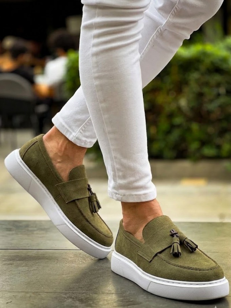 OLD-5104 Süet Haki Yeşil Püsküllü