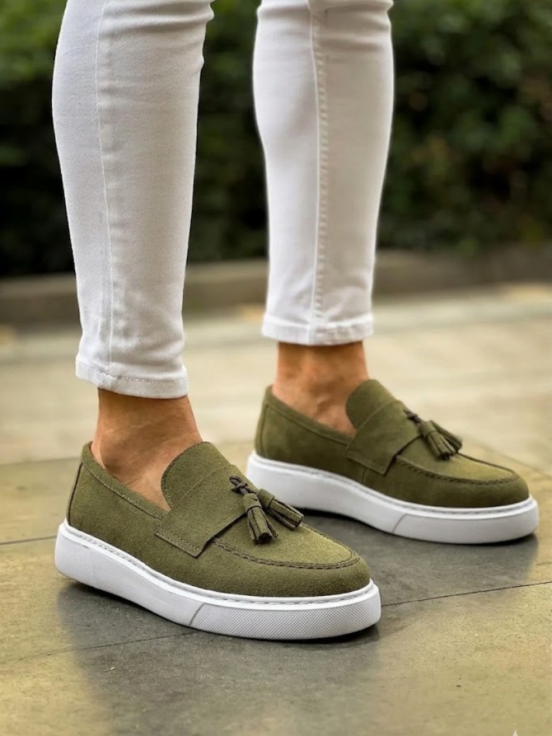 OLD-5104 Süet Haki Yeşil Püsküllü