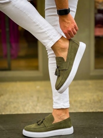 OLD-5104 Süet Haki Yeşil Püsküllü