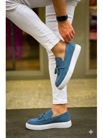 OLD-5105 Süet Mavi püsküllü 