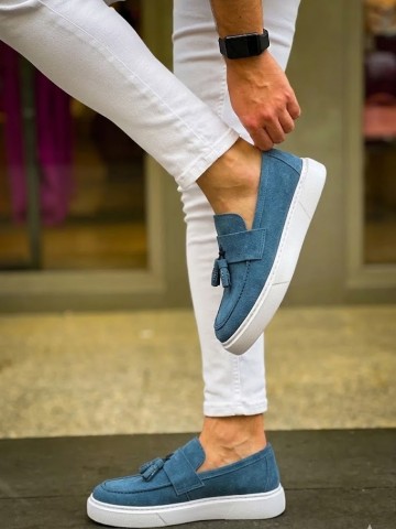 OLD-5105 Süet Mavi püsküllü 