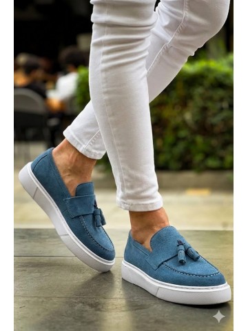 OLD-5105 Süet Mavi püsküllü 