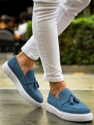 OLD-5105 Süet Mavi püsküllü 