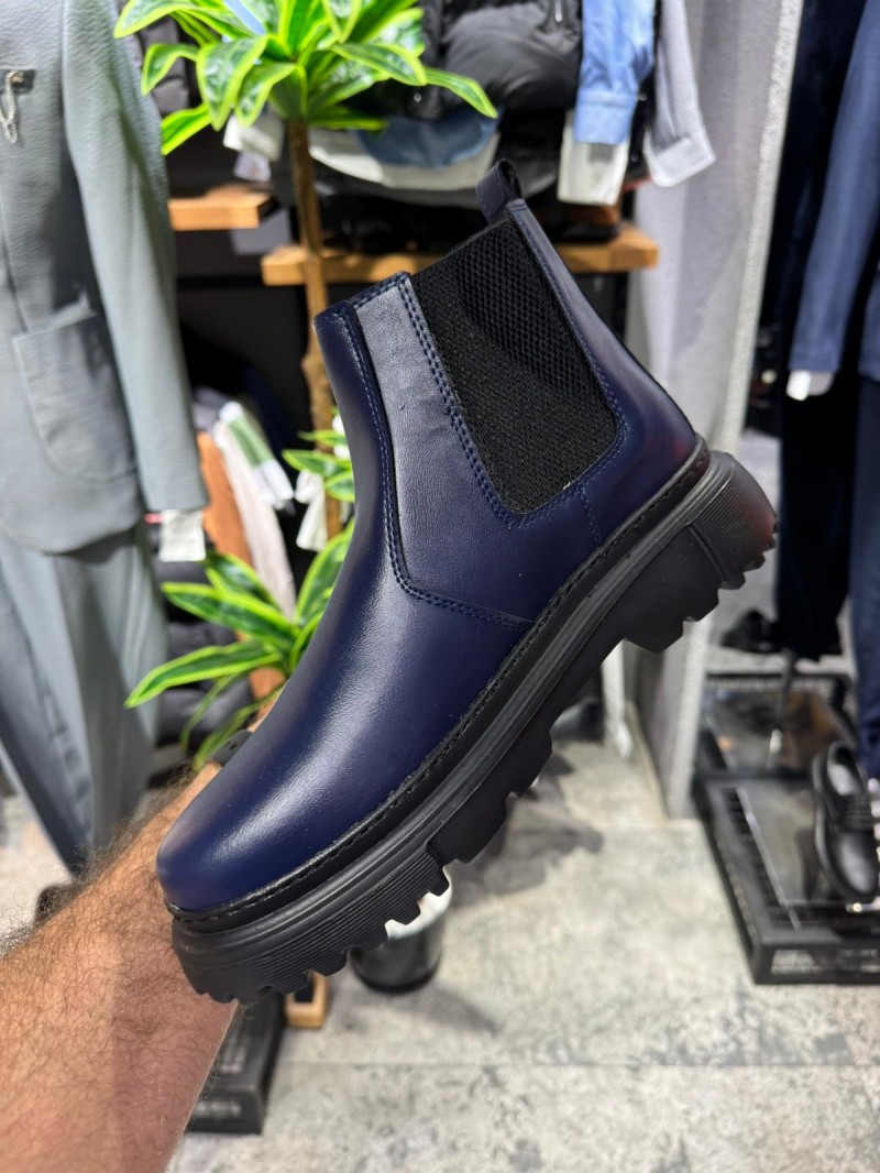 OLD-213 Lacivert Düz Deri EvA Taban